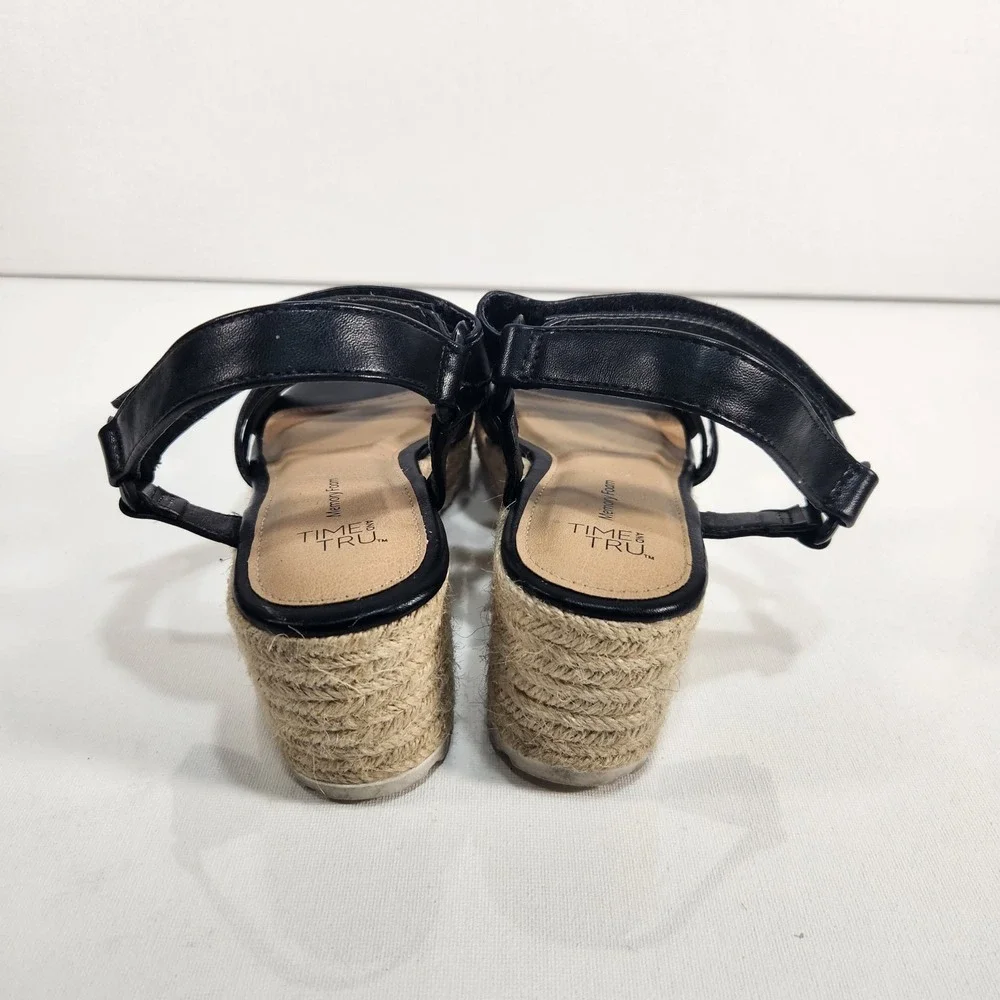 Time And Tru Womens Size 8 Black Wedge Platform Shoes / Woven Heel, Memory Foam